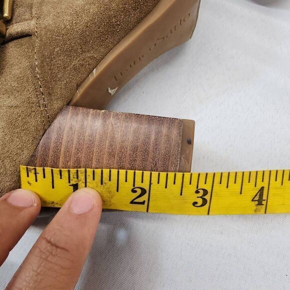 Franco Sarto Size 6.5 Women's Dorinda Suede Ankle Booties Cognac Buckle block He - Picture 9 of 10